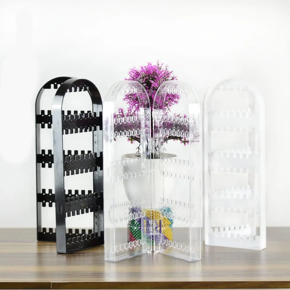 

2/3 Panel 5layers Jewelry Display Screen Folding Earrings Stand Holder Rack Bracelet Plastic Clear Black Organizer Necklace 2019