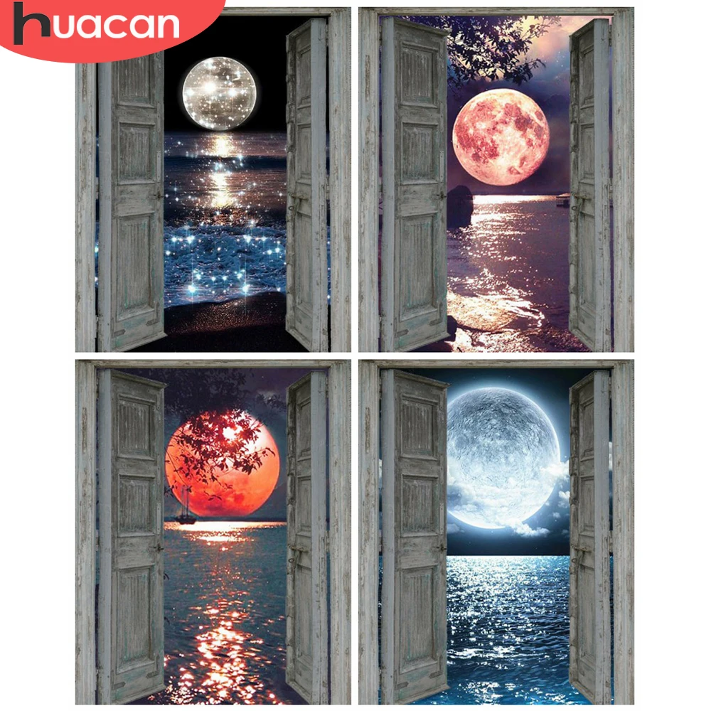 

HUACAN Pictures By Number Door Kits Oil Painting By Number Moon Scenery DIY Frame Modern Drawing On Canvas HandPainted 60x75cm