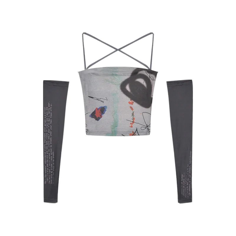 

Summer Fashion Crop Tops Women's Y2K Punk Style 2021 Sexy Cross Bandage T Shirts Gothic Streetwear Slim Club Clothes Top Female