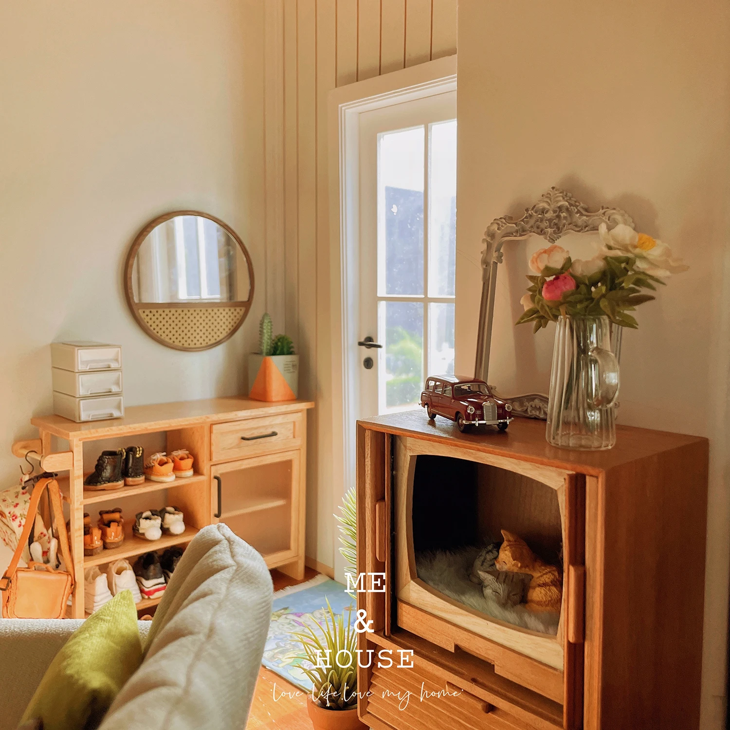 16 make up mirrorglass mirror solid wood cherry wood doll house mini model free global shipping