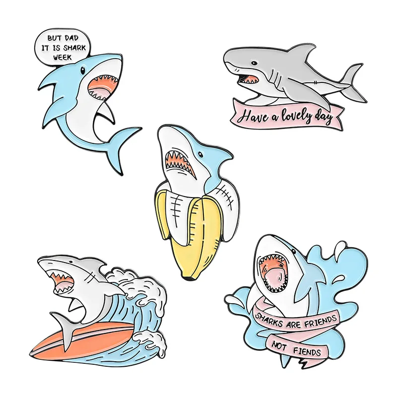Эмалированная булавка Shark are Friends на заказ для лацкана в виде недели акулы банана