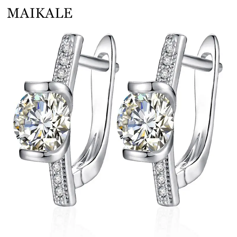 

MAIKALE New Copper Cubic Zircon Stone Drop Earrings Natural for Women 585 Rose White Gold Stud Earring 2021 Trend Wholesale