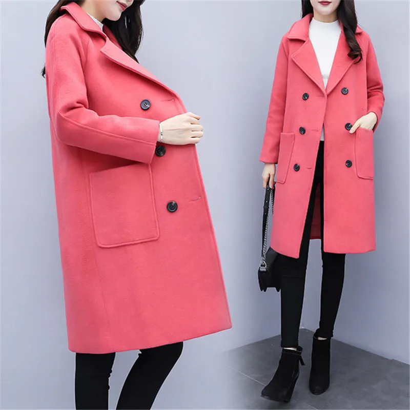 

2019 New Woolen Windbreaker Winter Jackets Mid-Long Suit Collar Double-breasted Slim Woolen Coat Thicken Outerwear Female A989