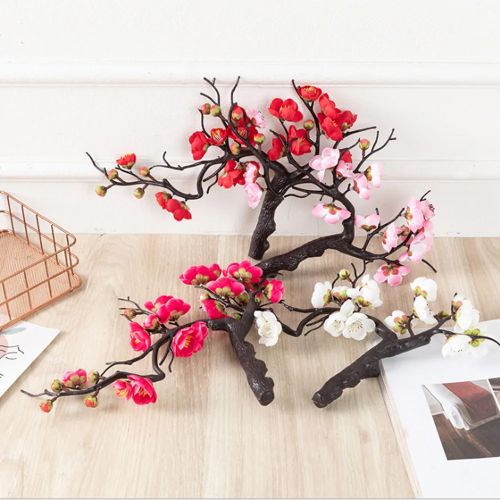 

Bonsai Plum Blossom Branch Potted Flower Arrangement Photography Props Home Living Room Dining Room Landscaping Fake Flowers