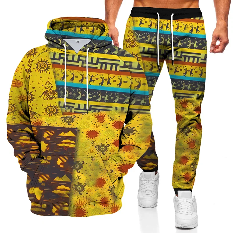 

3D Abstract Printing Fashion Hoodie Men's Casual Sweater Hoodie Pants 2 Pieces Sportswear Trendy Sweater Suit