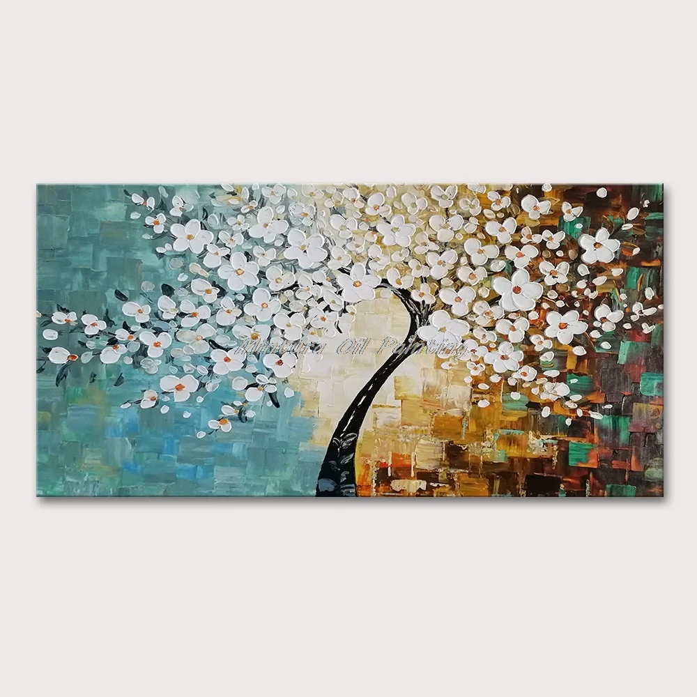 

Mintura Handpainted Palette Knife Tree Flower Oil Painting On Canvas Modern Abstract Art Wall Picture For Living Room Home Decor