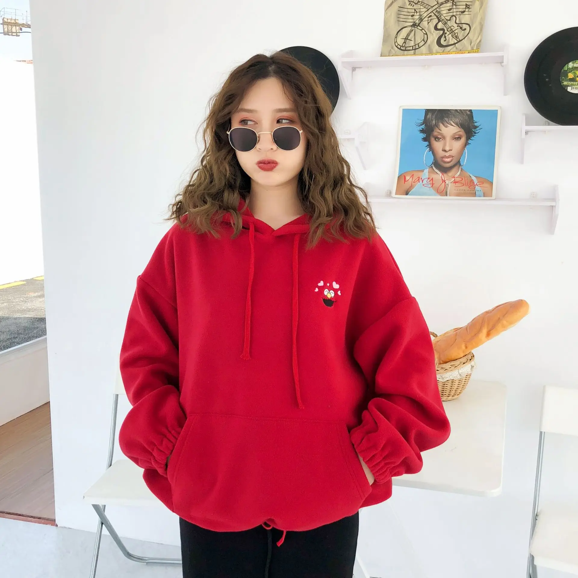 

Sweatshirt Women O-Neck Long Sleeve Botanical Floral Print Sleeve Pullovers Sweatshirt Black