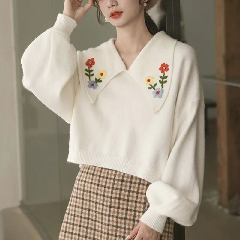 

Свитер женский вязаный, с цветочным принтом, осень, 2021