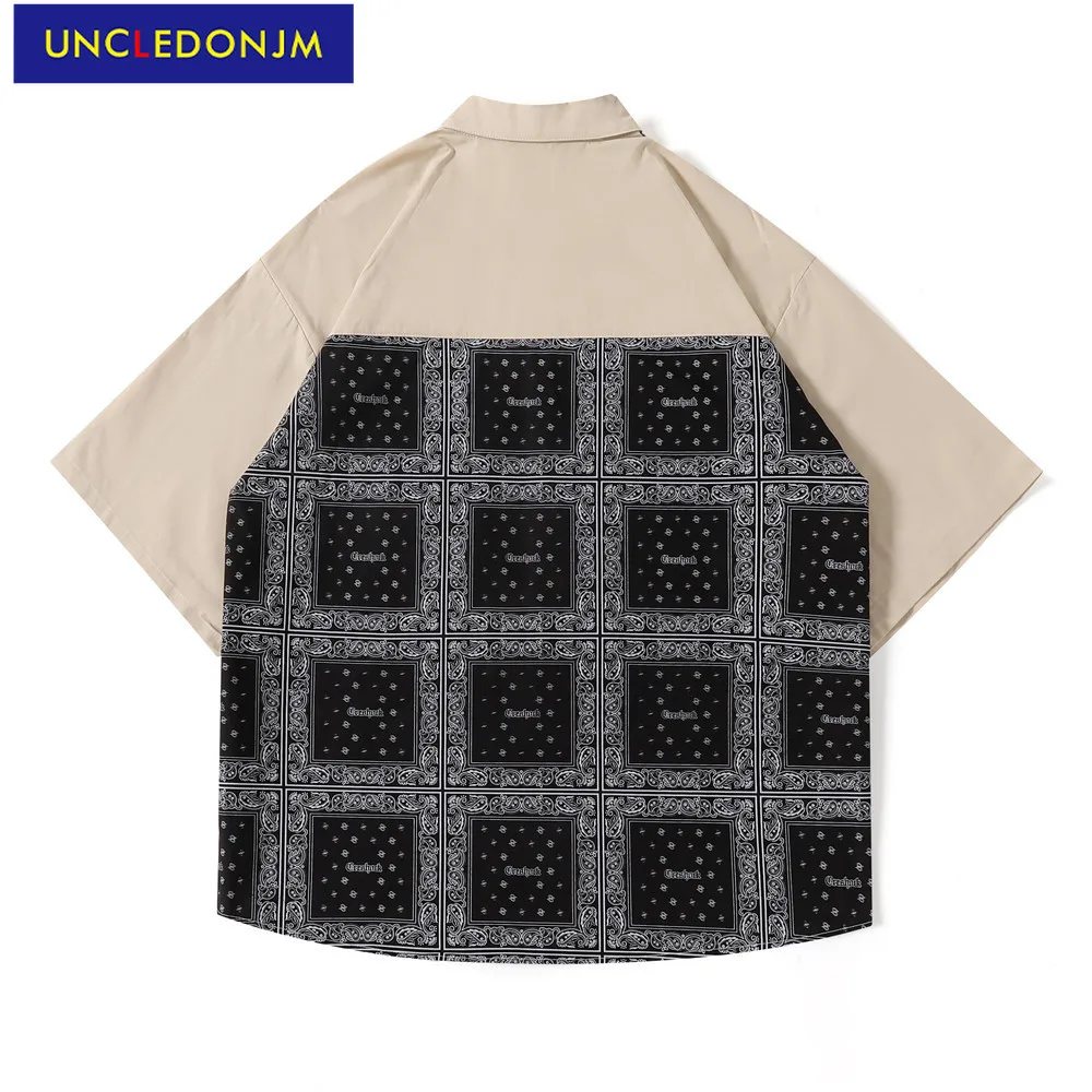 

UNCLEDONJM Colour Block Cashew Casual Shirts High Street oversized shirt Summer vintage shirt men fashion shirt CR-C66