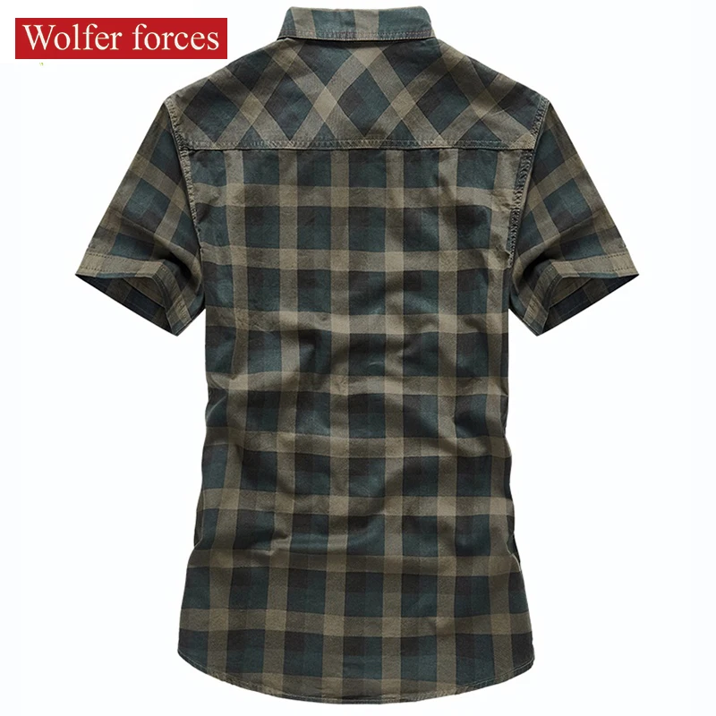 2022 Summer Plaid Short Sleeve Male Shirt Men's Cotton Casual  Large Size  Shirts  Father Military Fashion High Quality Blouse