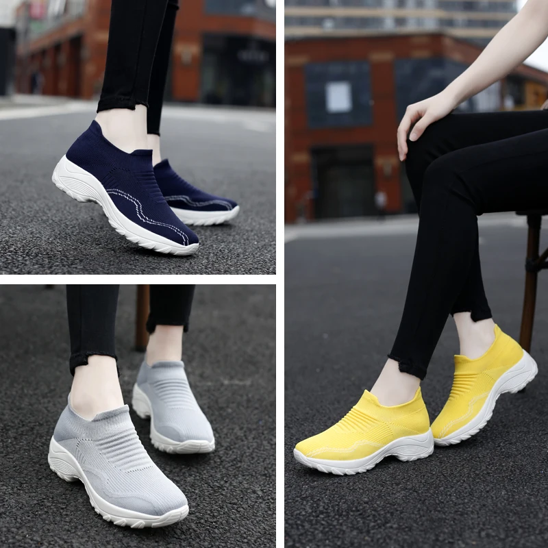 New Tennis Shoes Women Platform Sneakers Outdoor Sports Solid Color Breathable Sock Footwear