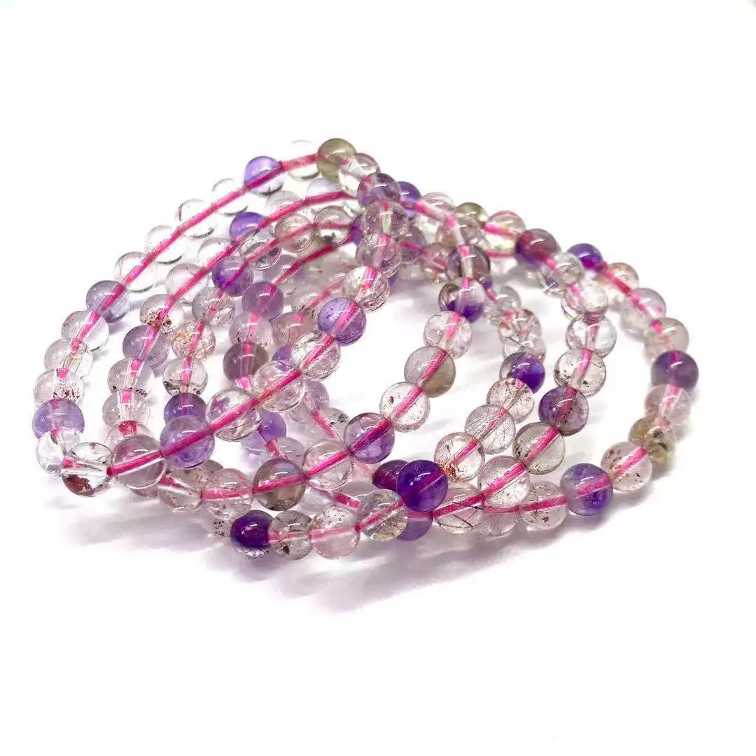 

MH natural super seven bracelet female golden strawberry black currant super seven three round backbone crystal bracelet