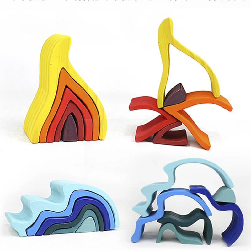

DIY assembled building blocks Montessori wooden rainbow blocks toy wood stacked balance game children's educational toys gifts