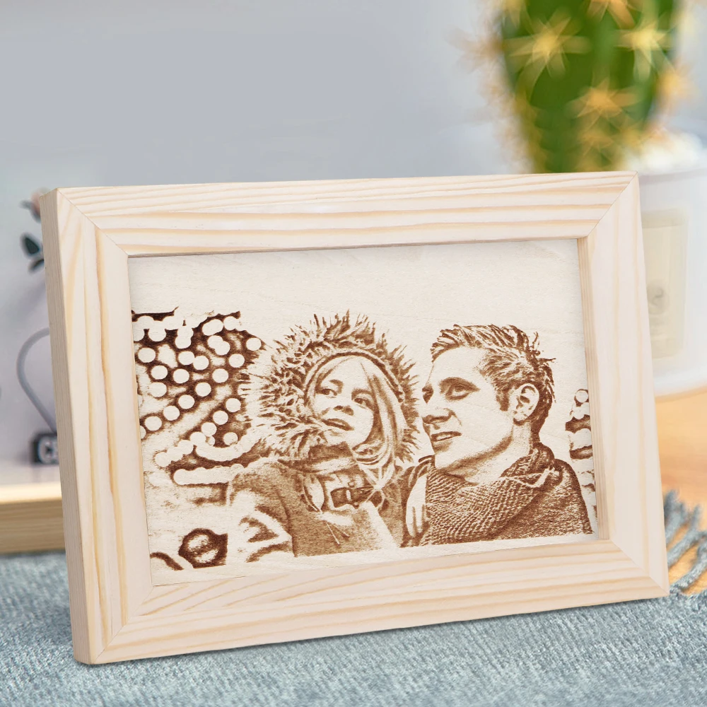 Custom Photo Engraved Wood Picture Frame Personalized Natural Wooden Wedding Accessories Family Gift for lovers | Дом и сад