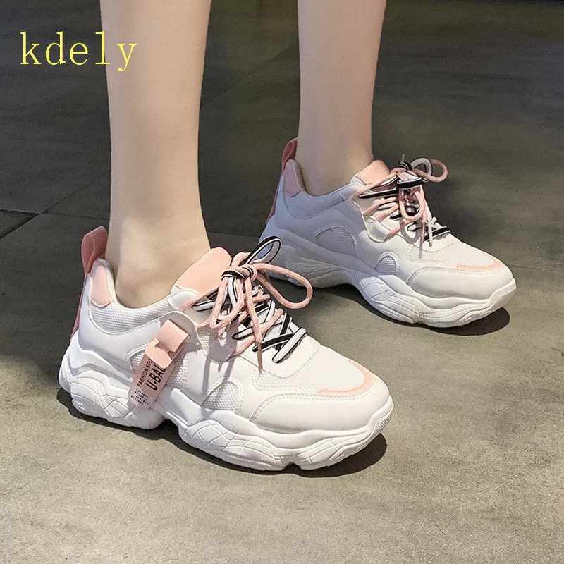 

2020 New Style Spring New Leather Women's Platform Chunky Sneakers Fashion Women Flat Thick Sole Shoes Woman Dad Footwea 35-40