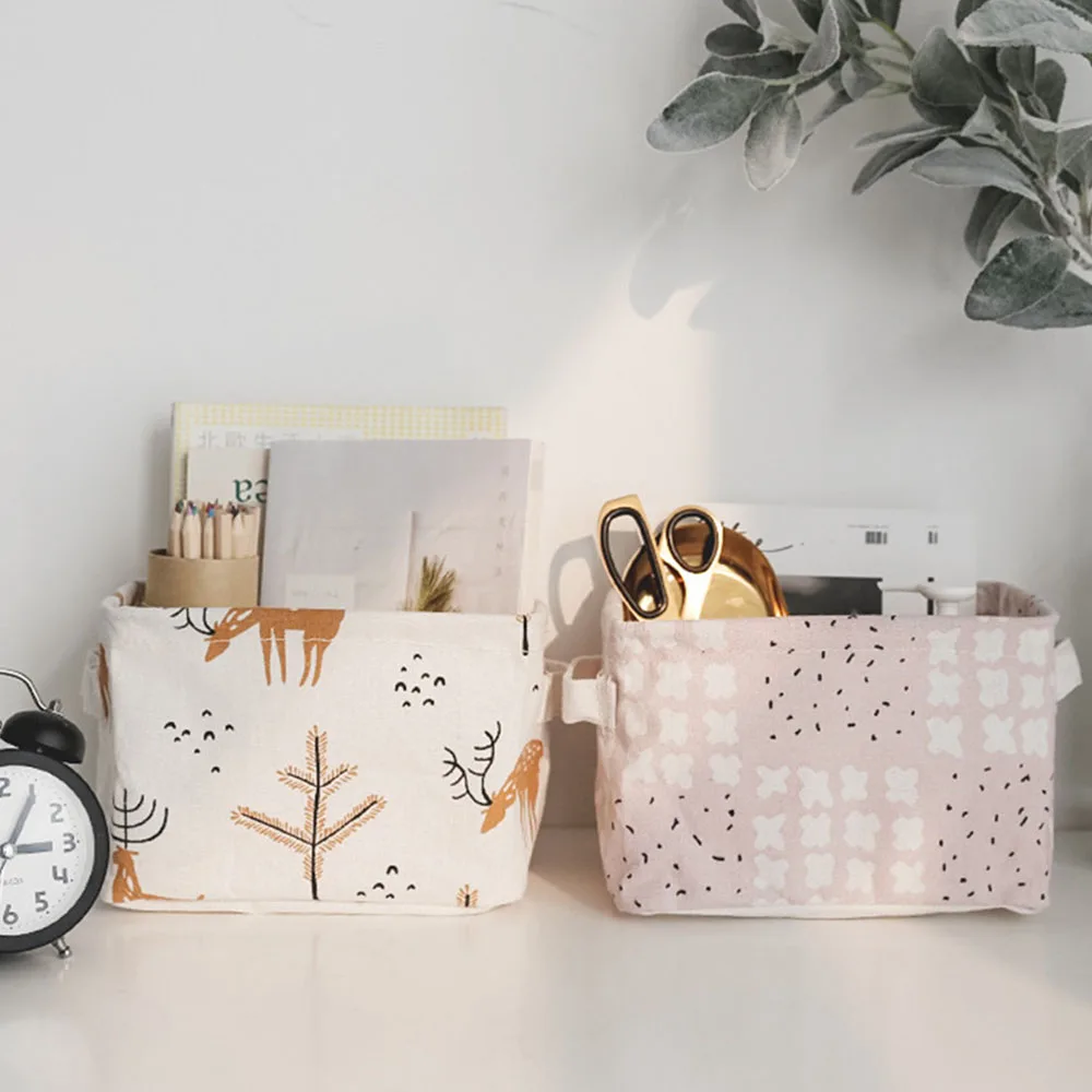 Настольная корзина для хранения из хлопка и льна коробка милых животных растений