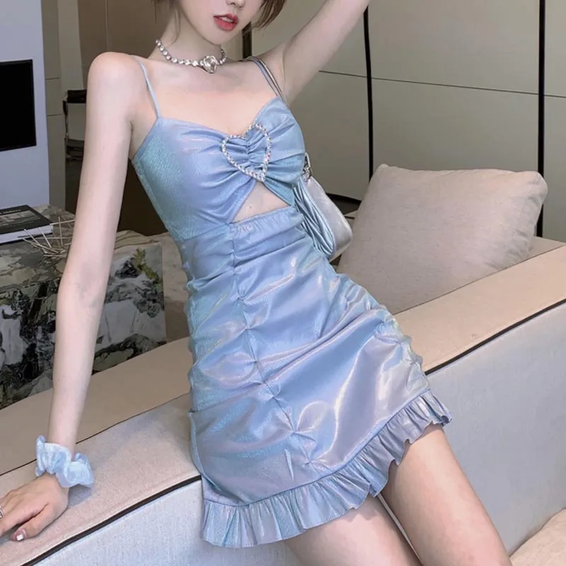 

Летнее японское сексуальное платье на бретельках, женское милое сексуальное элегантное платье без рукавов с оборками, ажурное платье с обо...