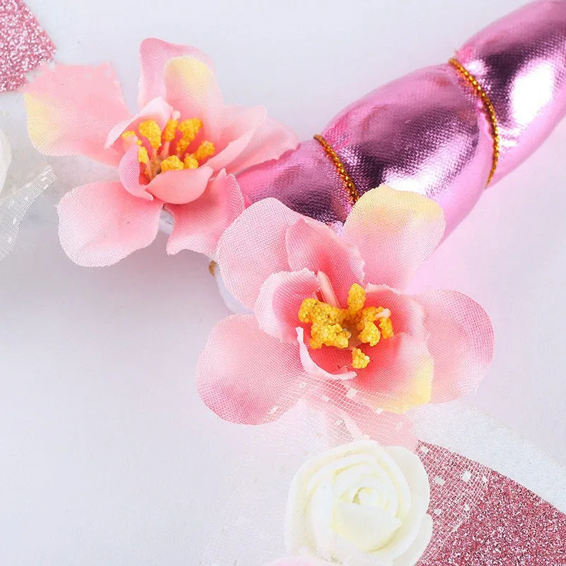

Fashion Magical Unicorn Horn Floral Head Party Kid Headband Fancy Dress Decorative Gifts 2021