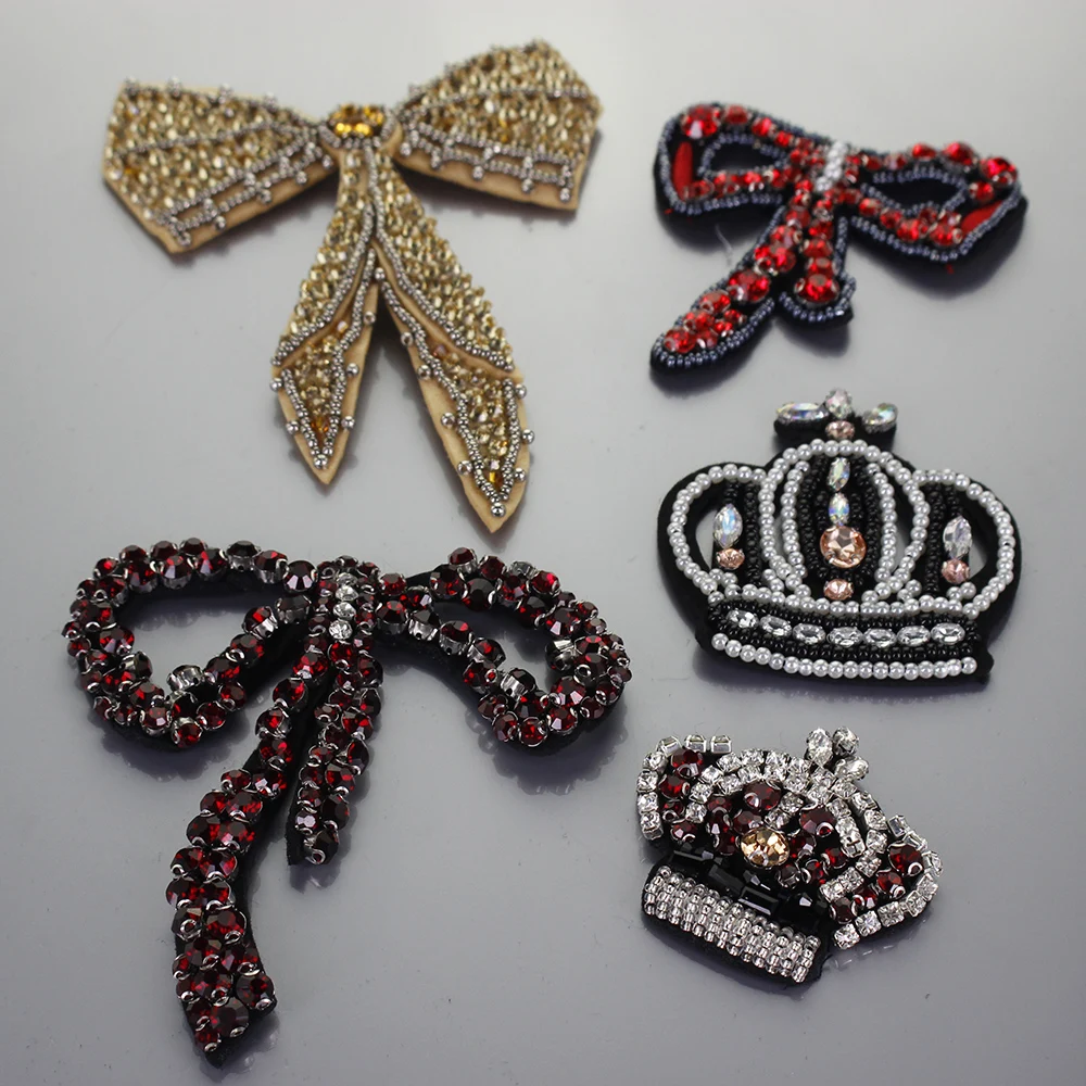 Новый вышитый бисером галстук бабочка ручной работы аппликация в виде короны