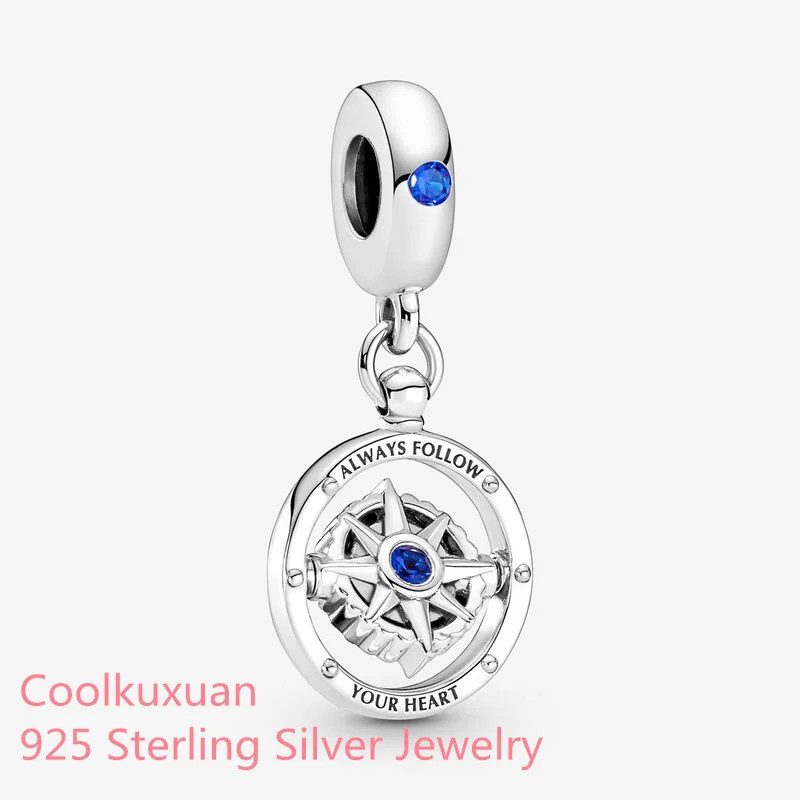 

925 Sterling Silver Spinning Compass Dangle Charm beads Fits Original Pandora bracelets Jewelry Making 2022 Valentine's Day