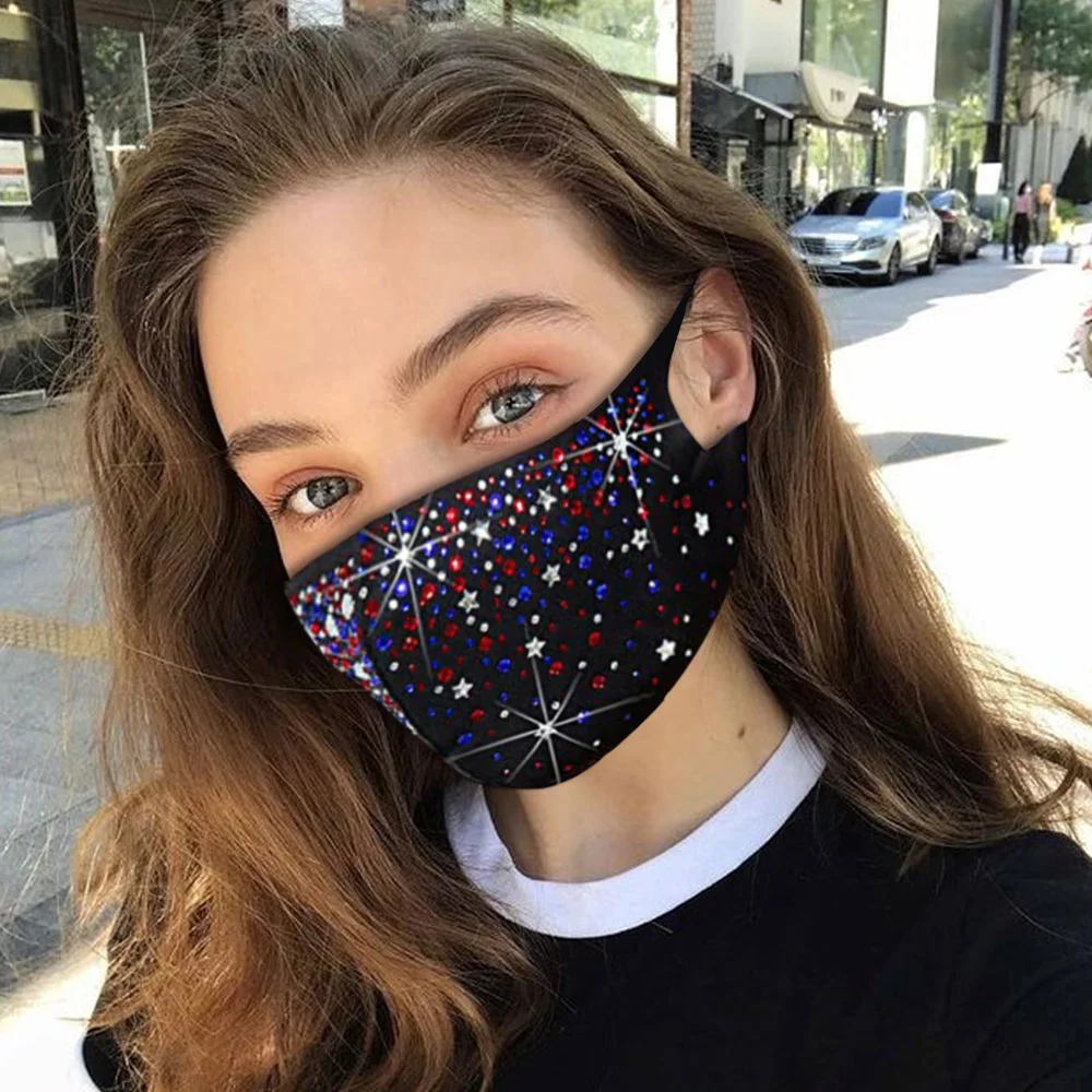 

2021 Fashion Sparkly Mask With Rhinestones Elastic Reusable Washable Fashion Face Women Mask Decoration Jewelry Masks Black Mask