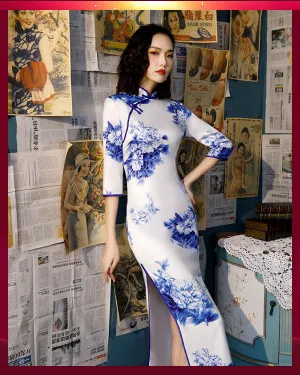 SHENG COCO осенние улучшенные шелковые Cheongsam китайские платья 4XL длинное вечернее Ципао женское тонкое шелковое китайский, Восточный стиль платье