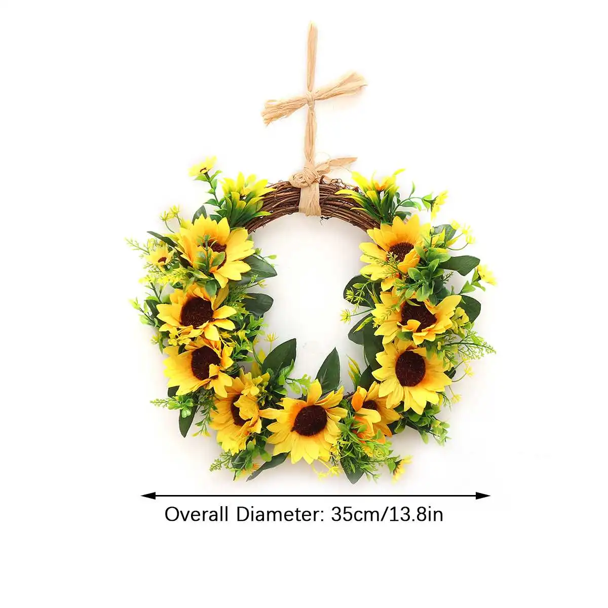 

Artificial Sunflower Summer Wreath 35CM Decorative Fake Flower Wreath With Yellow Sunflower And Green Leaves For Front Door