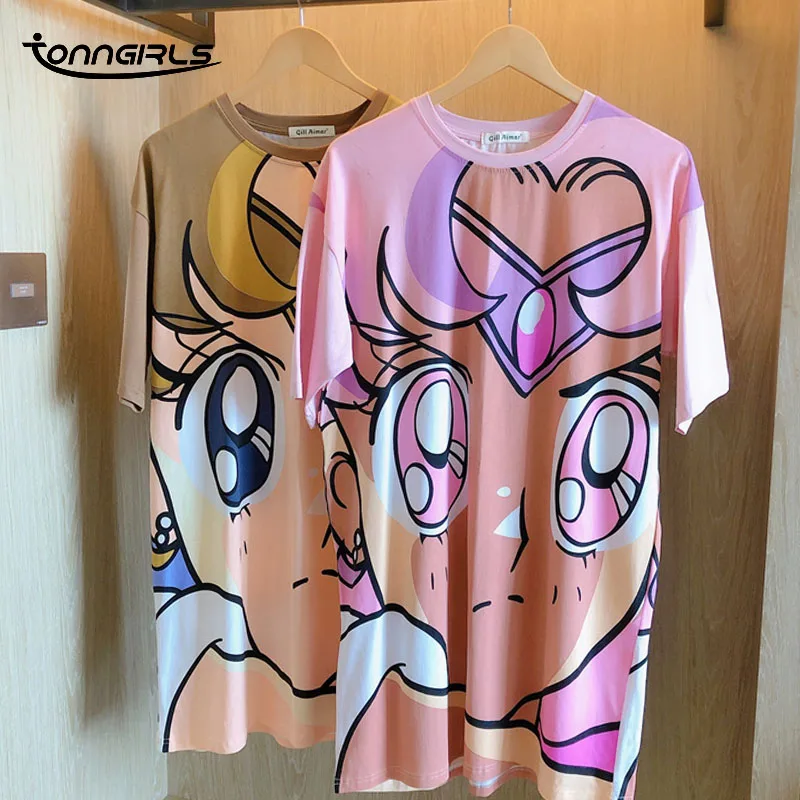 

Tonngirls Sailor Moon Nightgowns Women Cute Sleepwear Short Sleeve Dress Grils Summer Night Dress Cartoon Nightwear Nighties