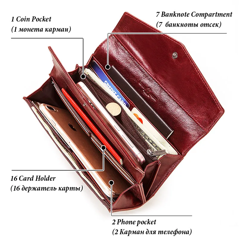 Женский кошелек KAVIS из натуральной кожи Дамское портмоне для мелочи клатч с