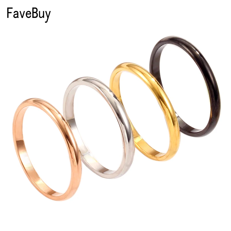 

2mm Thin Rings Stainless Steel Black Rose Gold Silver Color Minimalist Ring For Women Jewelry Men Love Gift Size 3 To 10