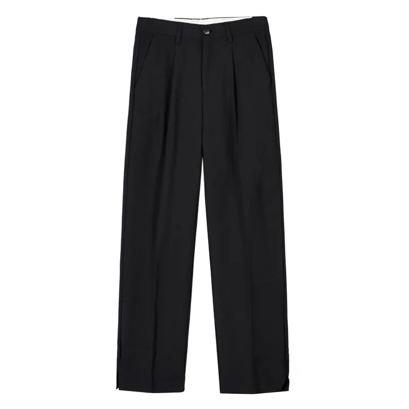 

New Male Japan Korea Style Streetwear Suit Long Trousers Solid Color Men Straight Loose Casual Suit Pants