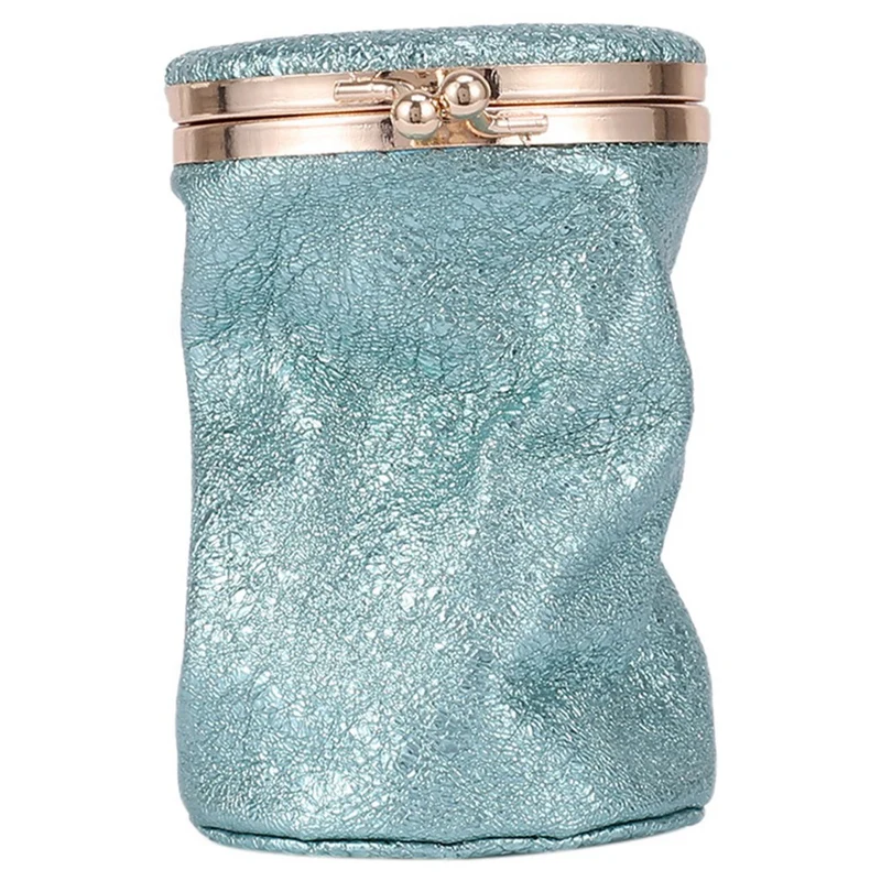 

2x Leather Lipstick Storage Pouch with Mirror Perfume Jewelry Organizer Pocket Mini Cosmetic Bag Black & Bright Blue