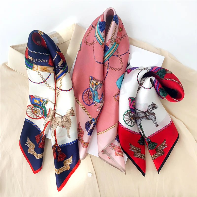 

Scarf Women Natural Silk Square Hairband Neck Scarves Lady Small Foulard Kerchief Bandana Fashion Print 2021 Spring New