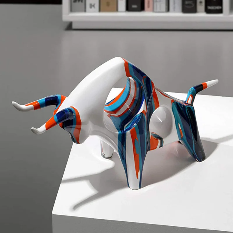 

Nordic Splashing Color Cow Ornament Creative Cow Art Resin Sculpture Living Room TV Cabinet Desktop Decoration Sculpture Gift