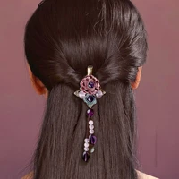classic metal flower hairpin vintage women headwear ethnic hair jewelry barrette ornaments tassel hair accessories clip