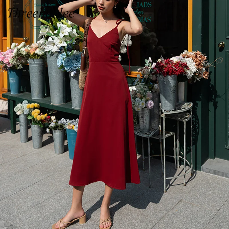 

Женское длинное платье-комбинация, Летний сарафан с открытой спиной, в Корейском стиле, 2021