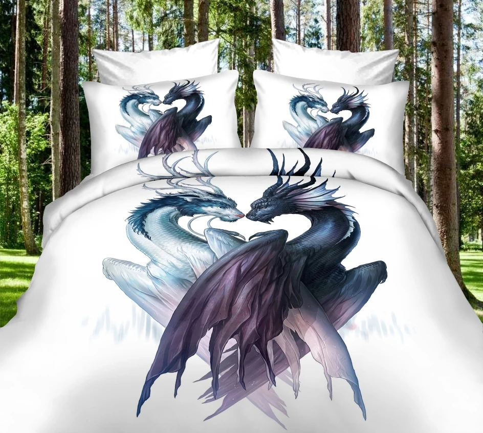 Комплект постельного белья с изображением дракона одинарный двойной