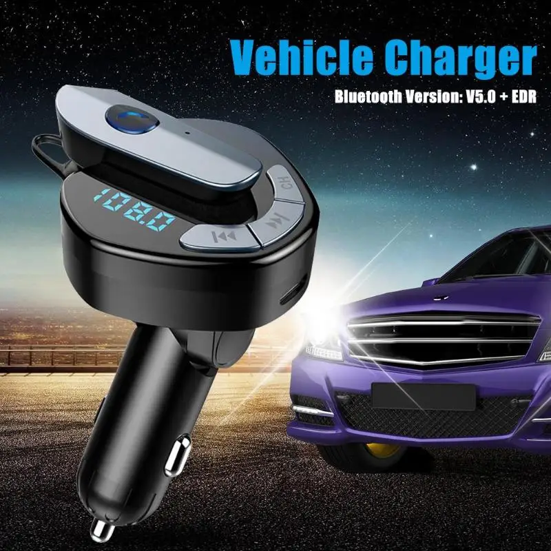 VODOOL Handsfree Bluetooth 5,0 fm-передатчик с наушниками Dual USB Автомобильное зарядное устройство для телефона Bluetooth автомобильный комплект стерео аудио mp3-плеер