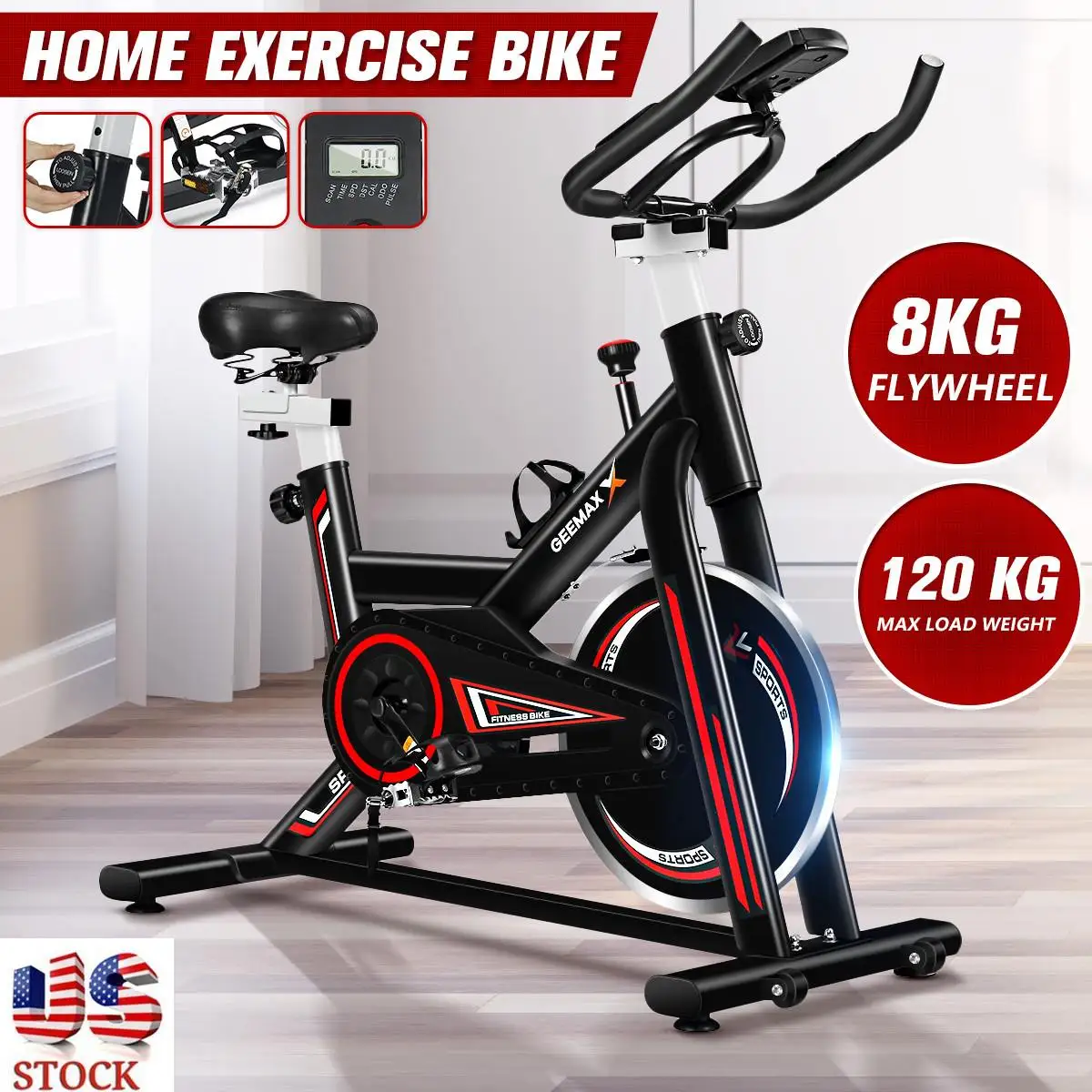 

GEEMAX Exercise Bike Home Indoor Cycling Ultra-quiet Cardio Cycling Weight Loss Machine Gym Training Bicycle Fitness Equipment