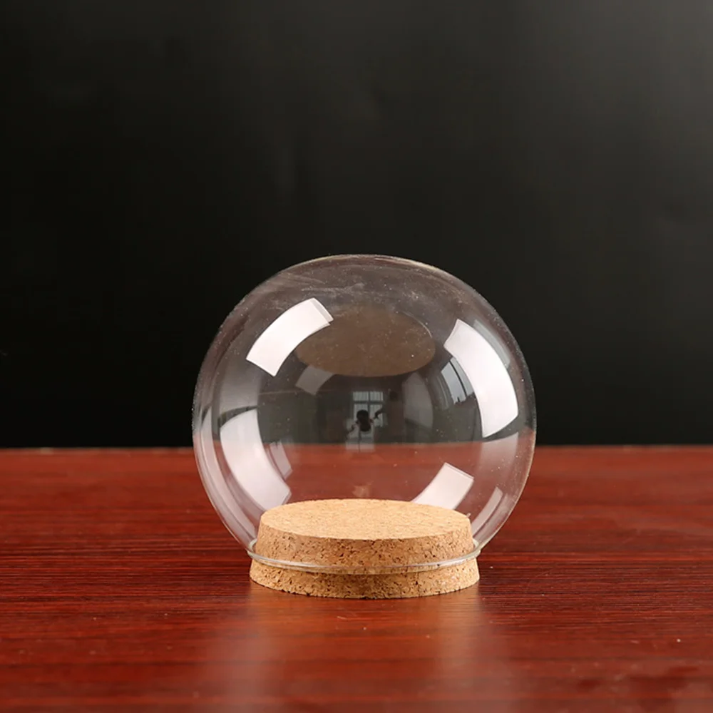 Прозрачная стеклянная купольная ваза Колокол с деревянной основой для