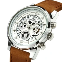unique hollow design luxury brown leather watch husband men large dial waterproof carved skeleton wristwatch quartz hand clock