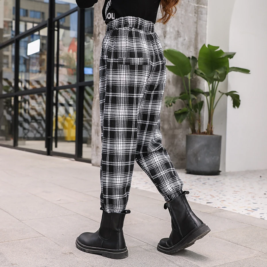 

Girls Cargo Pants Plaid Pattern Kids Trousers For Girls Casual Style Kids Pants Autumn Winter Girls Clothing 6 8 10 12 14