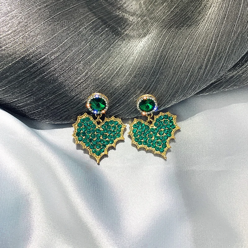 green FYUAN модные висячие серьги в форме сердца для женщин и девочек, изысканные фиолетовые висячие серьги с кристаллами, ювелирные изделия для свадебной вечеринки - Окраска металла: green