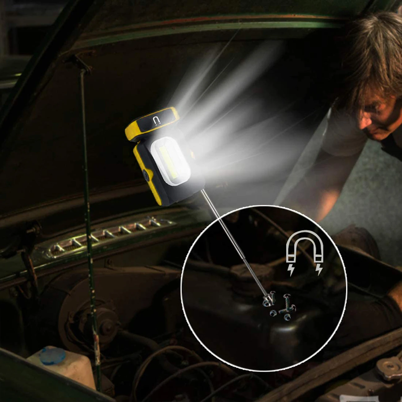 

Portable COB LED Work Light Magnet 3 Modes AAA Battery Powered LED Work Light Mini Flashlight Torch Lamp With Pick Up Tool