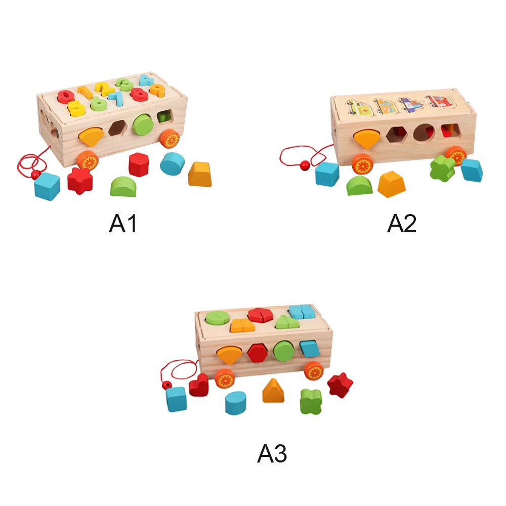 

Kids Wooden Building Blocks Puzzle Toy Trailer Shape Sorter Toys Puzzle Baby Early Educational Cognitive Toy for Children's Gift