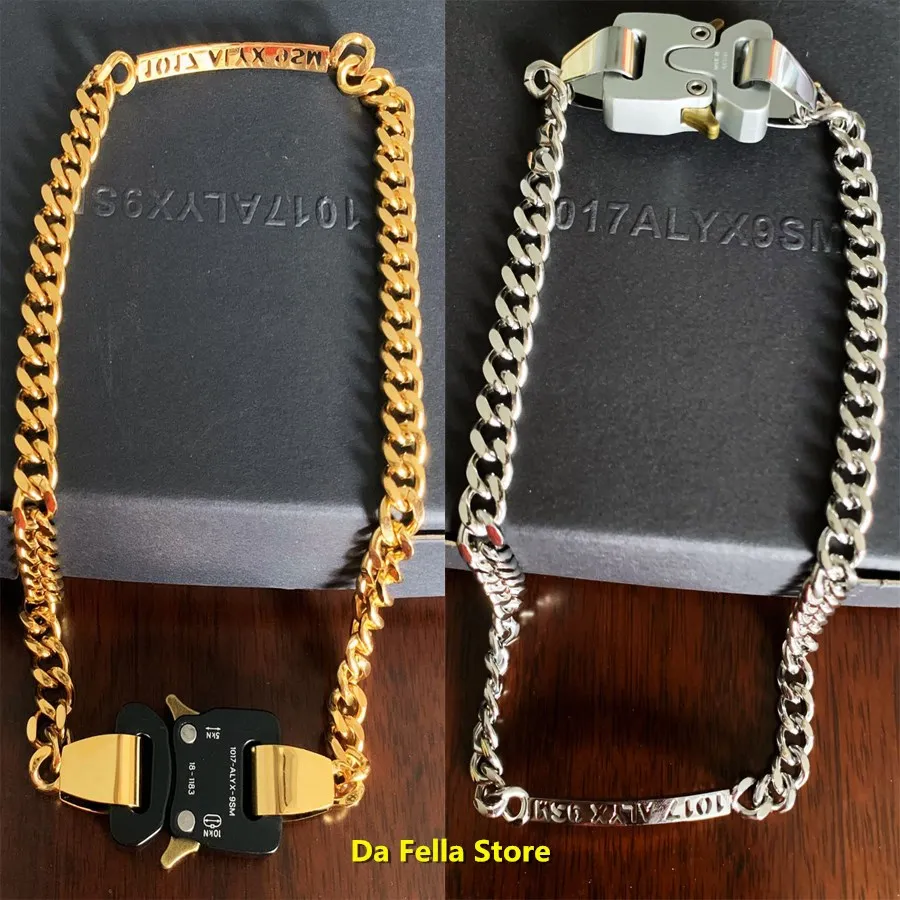Cadena de acero inoxidable con letras caladas para hombre y mujer, collar con hebilla, logotipo, 20FW, código 1017-allix-9sm