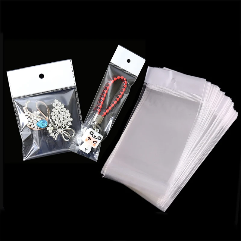 

100pcs Transparent Hanging Self Adhesive Opp Bag Plastic Pouches Seal Storage Packing for Handmade Jewelry Display Retail Bag
