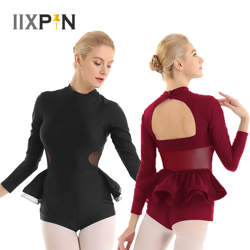 

Women ballet leotards dance costumes Mock Neck Long Sleeves Keyhole Back Gymnastics Leotard Bodysuit Ballet Dance dress women