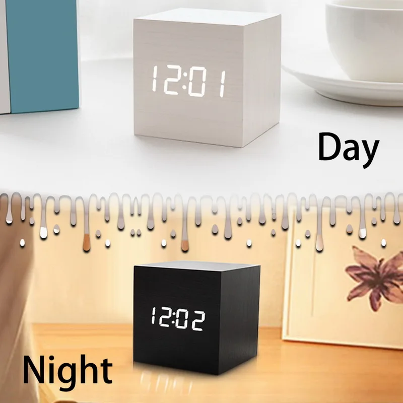 Antique Style Digital Wooden LED Alarm Clock Voice Control Snooze Timer Lunimous Display for Bedroom Office Desktop Table Decor | Дом и сад