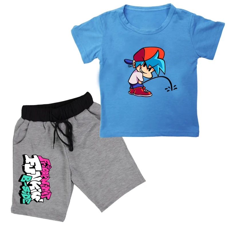 

Friday Night Funkin New Baby Boys kawaii anime tops T-shirt+shorts Print shorts Kids Girls Suit Casual Children's Sets Clothing